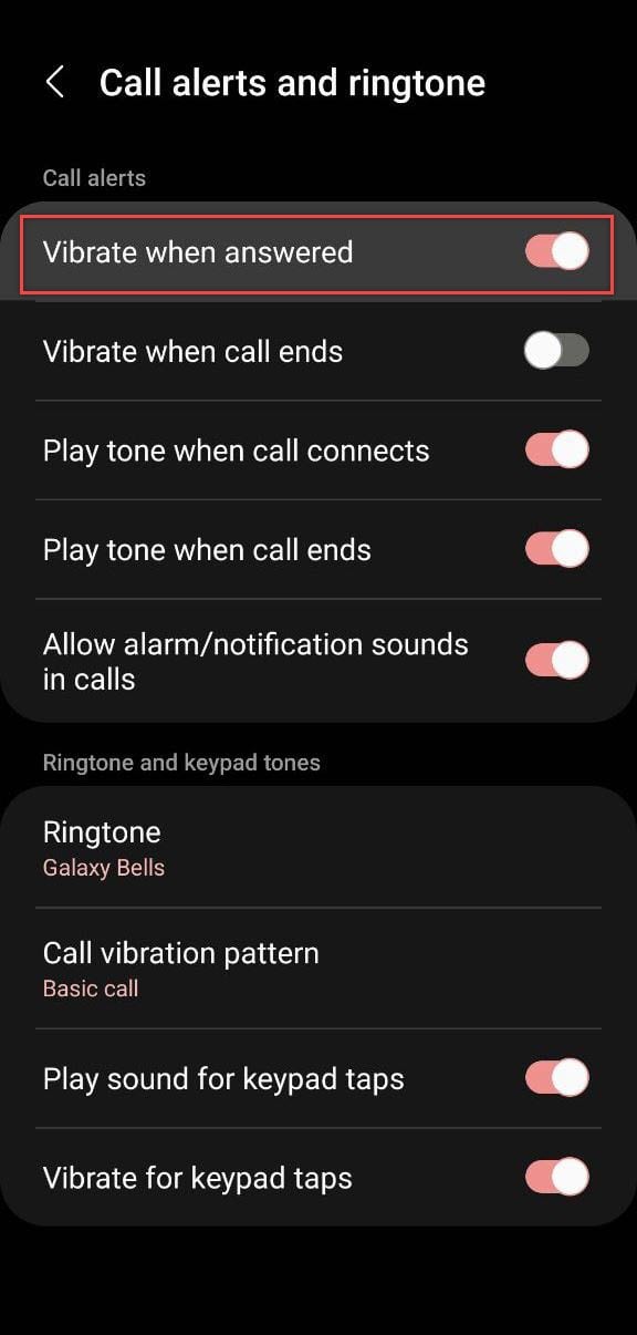samsung enable call vibration